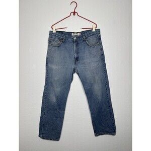 Levis 505 Jeans Mens 36x30 Blue Straight Leg Light Wash Distressed Y2K Grunge